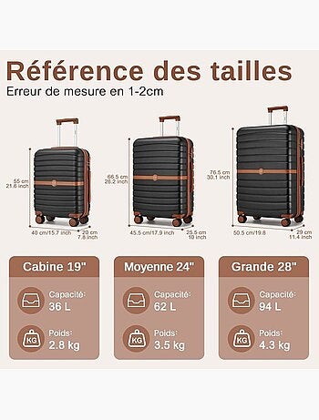Valise de soute - 76.5x50.5x29 cm, rigide abs + pc, 4 roues 360°, serrure tsa - kono