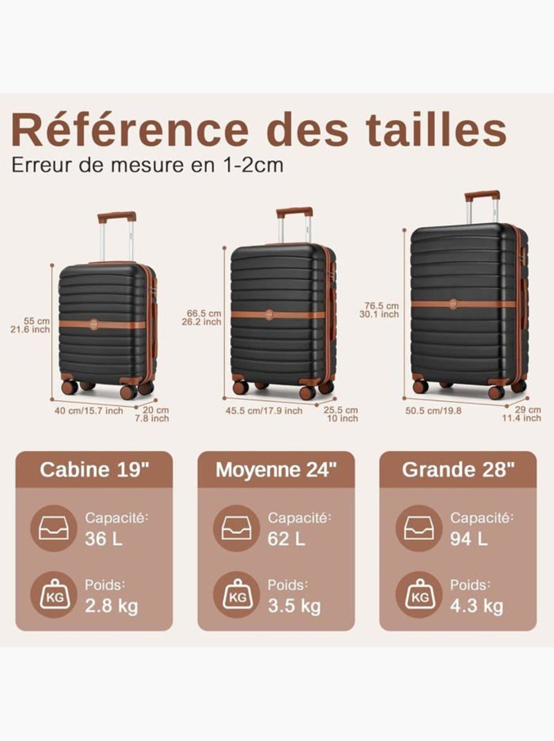 Valise de soute - 76.5x50.5x29 cm, rigide abs + pc, 4 roues 360°, serrure tsa - kono Noir - Kiabi