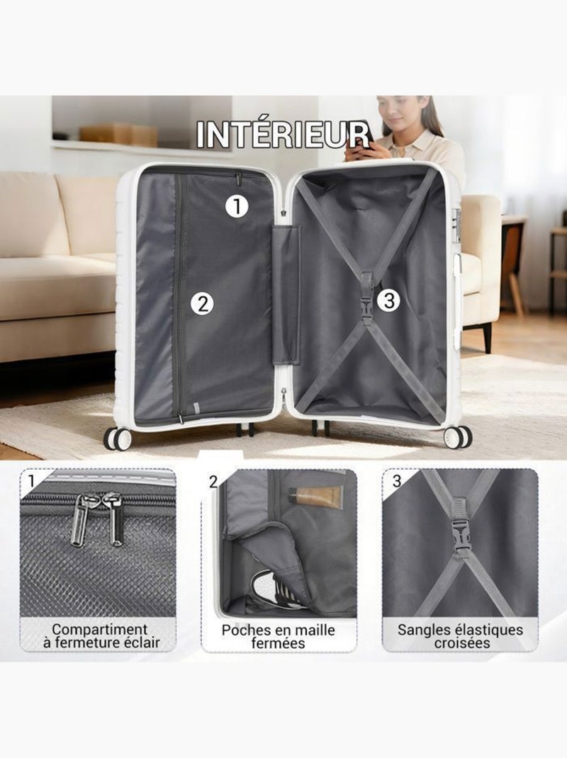 Valise de soute - 76x49x30 cm, rigide polypropylène (pp), 4 roues 360°, serrure tsa - kono Blanc - Kiabi
