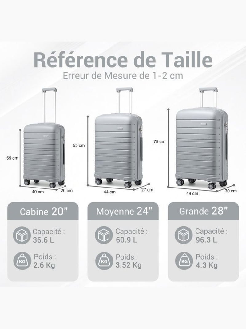Valise de soute - 76x49x30 cm, rigide polypropylène (pp), 4 roues 360°, serrure tsa - kono Gris - Kiabi