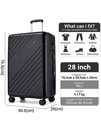 Valise de soute - 76x50x29 cm, rigide abs + pc, 4 roues 360°, serrure à code - kono