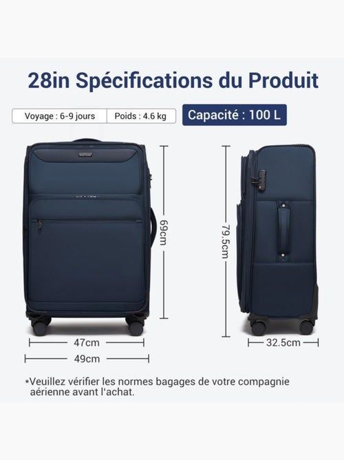 Valise de soute - 79.5x49.5x32.5 cm, nylon, extensible, 4 roues 360° - british traveller - Kiabi Valise de soute - 79.5x49.5x32.5 cm, nylon, extensible, 4 roues 360° - british traveller - Kiabi