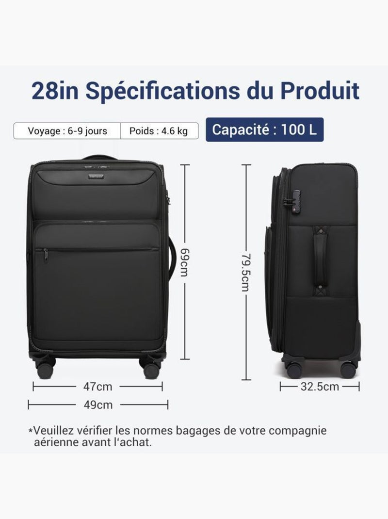Valise de soute - 79.5x49.5x32.5 cm, nylon, extensible, 4 roues 360° - british traveller Noir - Kiabi