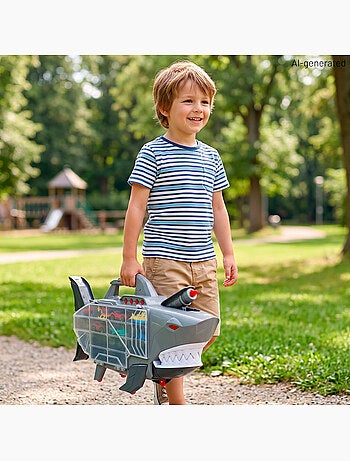 Valise de transport pour voitures avec rampe et lanceur roboshark teamsterz