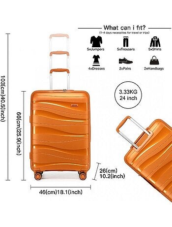 Valise de voyage - 65x46x26 cm polypropylène 4 roulettes - kono