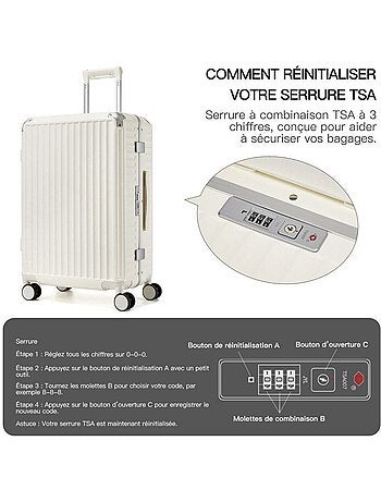 Valise de voyage - 75.5x51x31 cm rigide 4 roulettes serrure tsa - kono