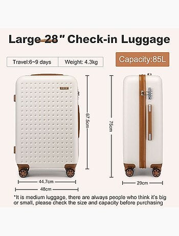 Valise de voyage - 75x48x29 cm abs+pc 4 roulettes serrure tsa - kono
