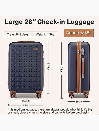 Valise de voyage - 75x48x29 cm abs+pc 4 roulettes serrure tsa - kono