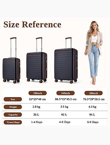 Valise de voyage - 76.5x50.5x29 cm abs+pc 4 roulettes - kono
