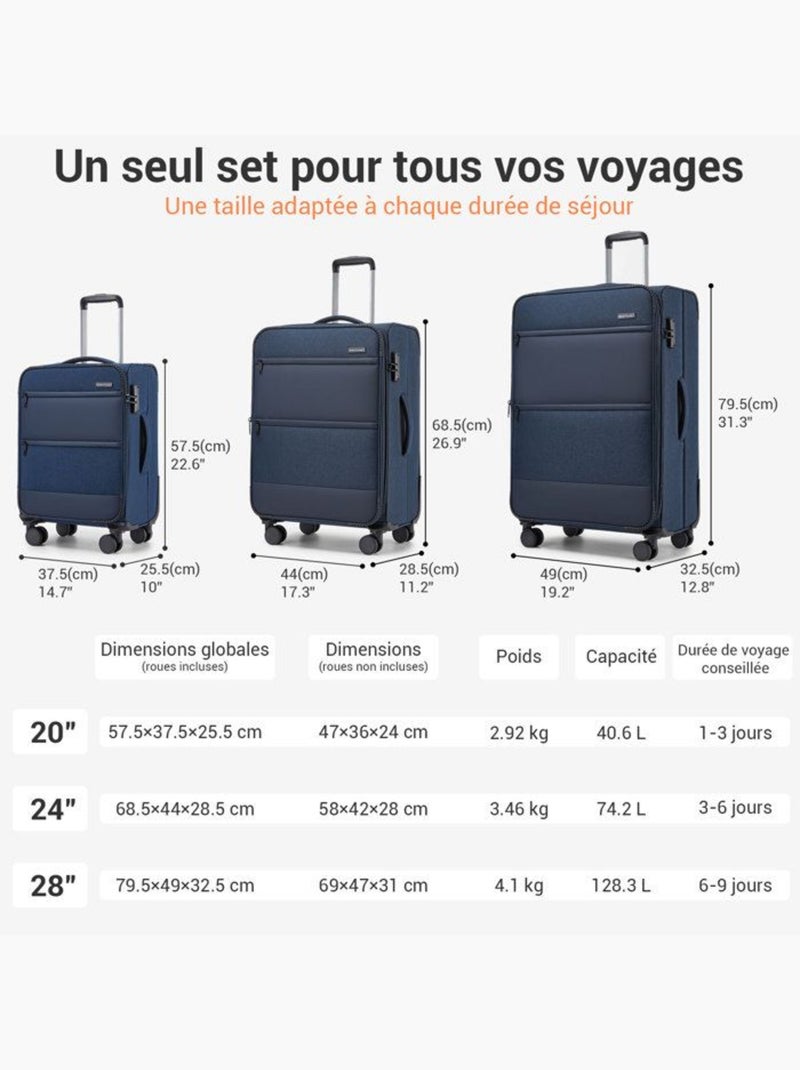 Valise de voyage 68,5x44x28,5 cm - souple extensible, cadenas tsa - british traveller Bleu - Kiabi