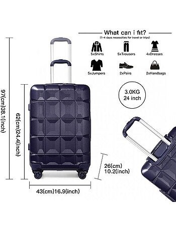 Valise grande taille - 62x43x26 cm abs 4 roulettes serrure tsa - kono