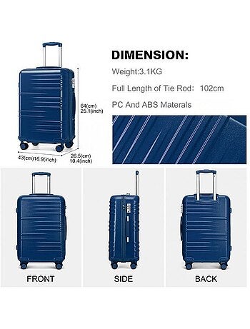 Valise grande taille - 64x43x26 cm abs 4 roulettes serrure tsa - british traveller