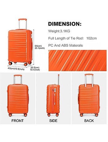 Valise grande taille - 64x43x26 cm abs 4 roulettes serrure tsa - british traveller
