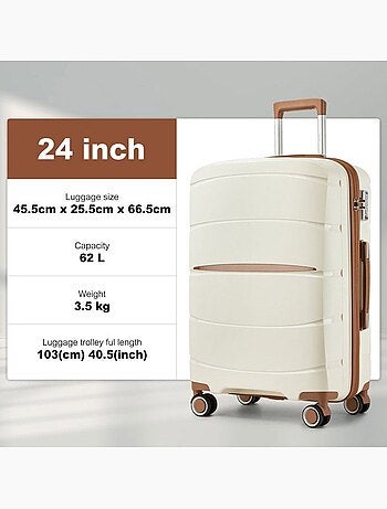 Valise grande taille - 66.5x45.5x24 cm polypropylène 4 roulettes serrure tsa - kono