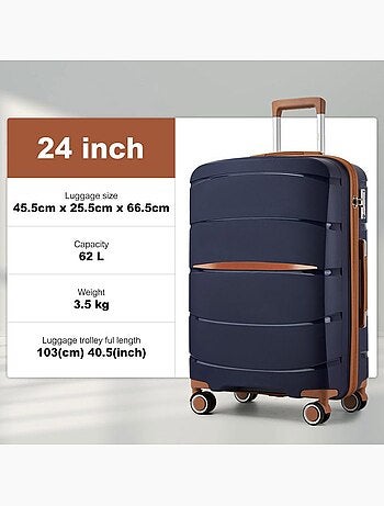 Valise grande taille - 66.5x45.5x24 cm polypropylène 4 roulettes serrure tsa - kono