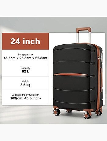 Valise grande taille - 66.5x45.5x24 cm polypropylène 4 roulettes serrure tsa - kono