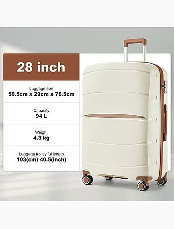 Valise grande taille - 75.5x50.5x29 cm polypropylène 4 roulettes serrure tsa - kono