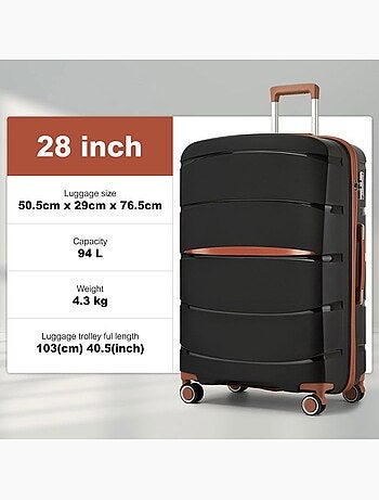 Valise grande taille - 75.5x50.5x29 cm polypropylène 4 roulettes serrure tsa - kono