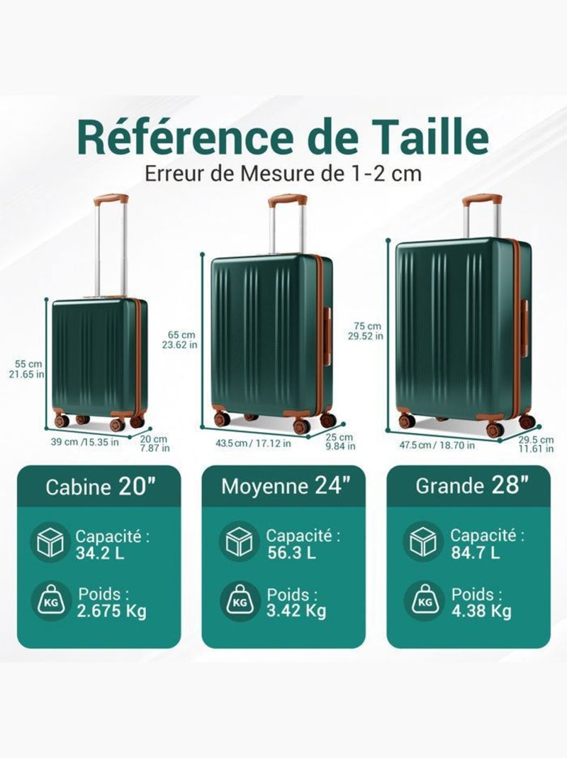 Valise grande taille - 75x47.5x29.5 cm abs+pc 4 roulettes serrure tsa - kono Vert - Kiabi