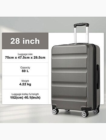 Valise grande taille - 75x48x30 cm abs+pc 4 roulettes serrure tsa - kono
