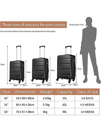 Valise grande taille - 75x51x28 cm abs + pc 90 l tsa - kono
