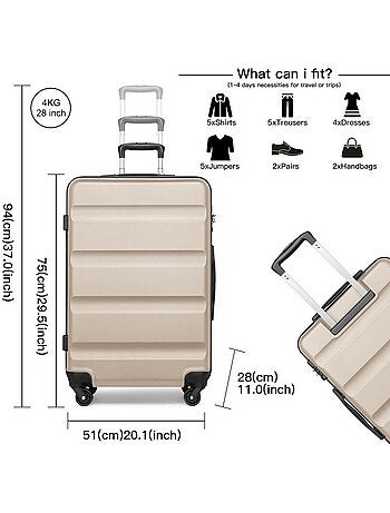 Valise grande taille - 75x51x28 cm abs+pc 4 roulettes - kono