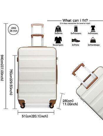 Valise grande taille - 75x51x28 cm rigide 100 l tsa - kono