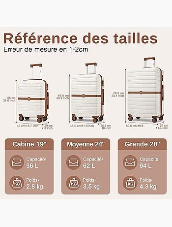 Valise grande taille - 76.5x50.5x29 cm abs+pc 4 roulettes serrure tsa - kono