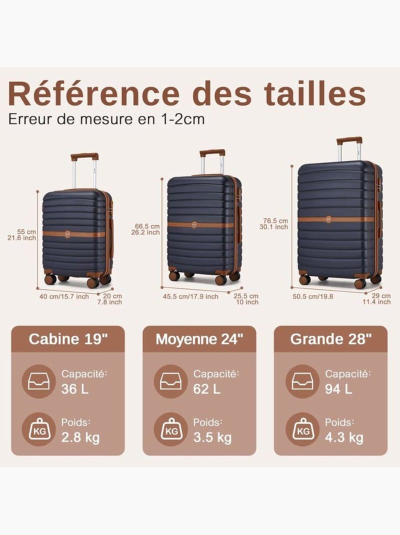 Valise grande taille - 76.5x50.5x29 cm abs+pc 4 roulettes serrure tsa - kono Bleu - Kiabi