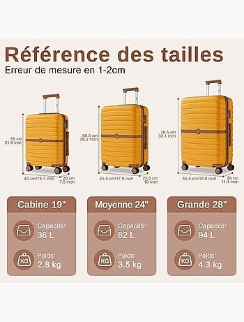Valise grande taille - 76.5x50.5x29 cm abs+pc 4 roulettes serrure tsa - kono