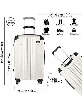 Valise grande taille - 76x50x30 cm abs 114 l à code - kono