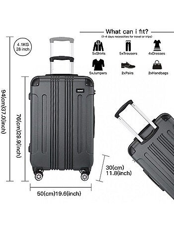 Valise grande taille - 76x50x30 cm abs 114 l à code - kono