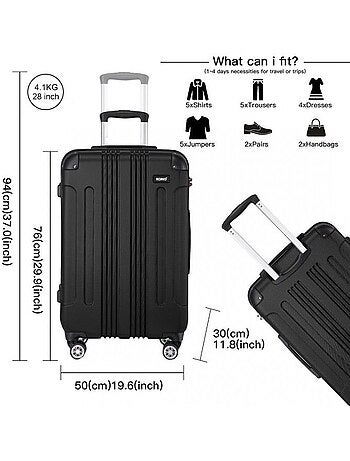 Valise grande taille - 76x50x30 cm abs 114 l à code - kono