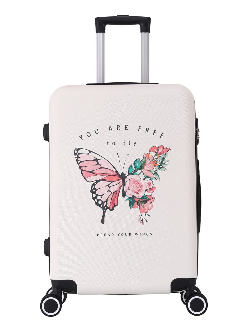 Valise Grande taille 4 roues ABS Print - Papillon - SuperFly Blanc - Kiabi