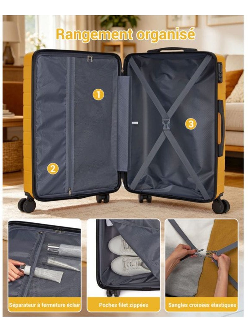Valise grande taille rigide - 76x50x29 cm abs 91 l - kono Rose - Kiabi