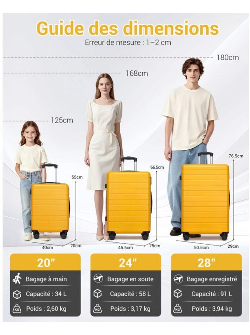 Valise grande taille rigide - 76x50x29 cm abs 91 l - kono Rose - Kiabi