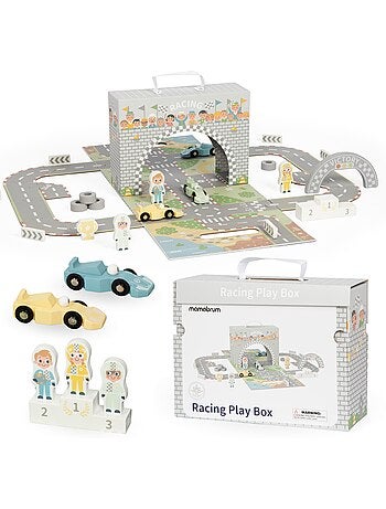 Valise magnetique circuit voiture bois piste course 12 pcs mamabrum