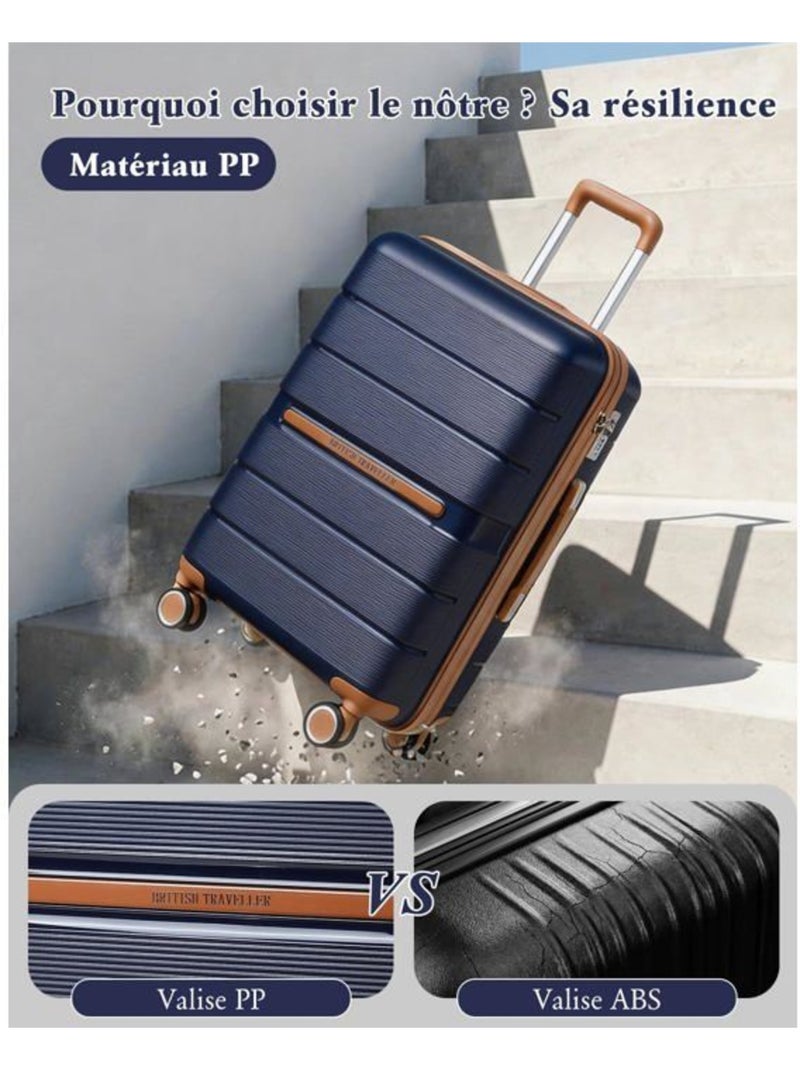 Valise moyenne - 66x44x28.5 cm polypropylène 4 roulettes serrure tsa - british traveller Blanc - Kiabi