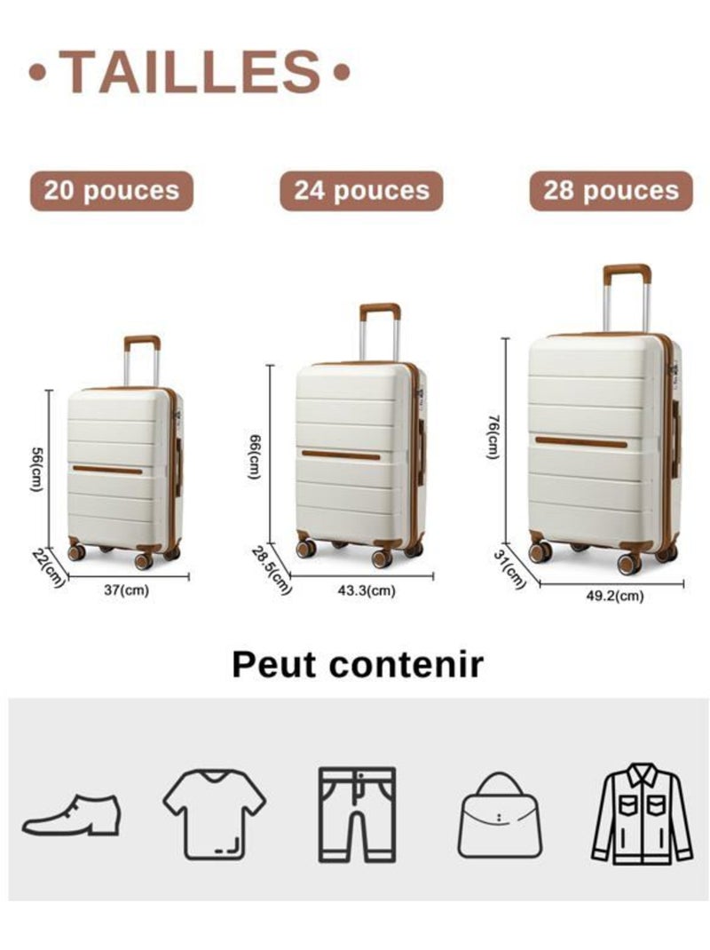 Valise moyenne - 66x44x28.5 cm polypropylène 4 roulettes serrure tsa - british traveller Blanc - Kiabi