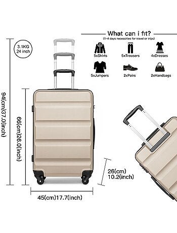 Valise moyenne - 66x45x26 cm abs + pc 63 l à code - kono