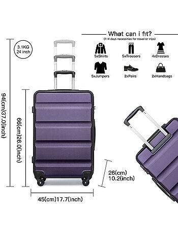 Valise moyenne - 66x45x26 cm abs + pc 63 l à code - kono