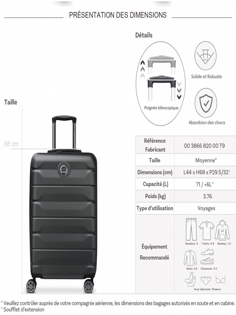 Valise rigide Air Armour TSA polycarbonate 68cm Noir - Kiabi