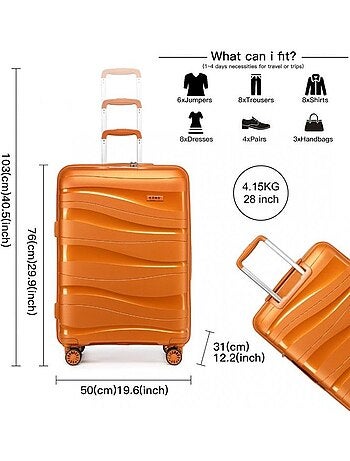 Valise rigide grande taille - 76x50x31 cm polypropylène 105 l tsa - kono