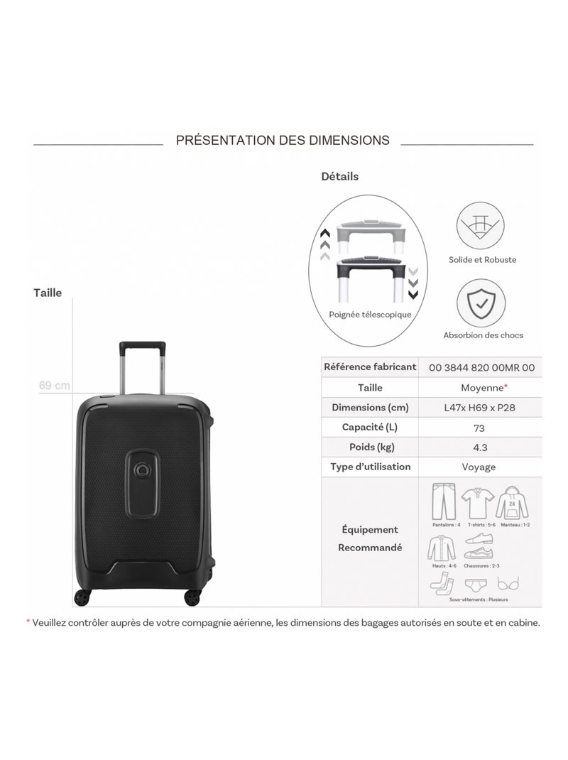 Valise rigide Moncey 69cm TSA Polypropylène Noir - Kiabi