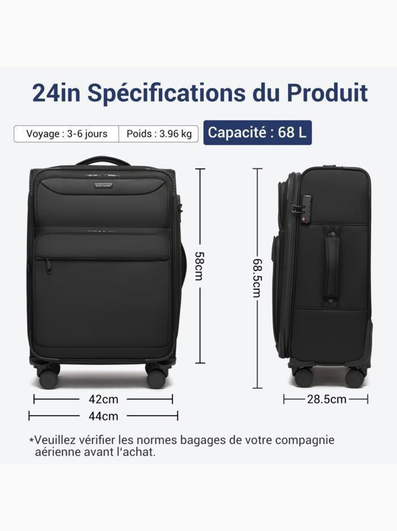 Valise soute extensible - 68,5x44x28,5 cm 74,5 l nylon tsa - british traveller Noir - Kiabi
