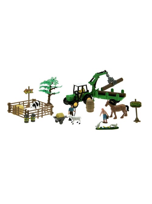 Valisette ferme - tracteur avec remorque, personnages, animaux et décors - Kiabi