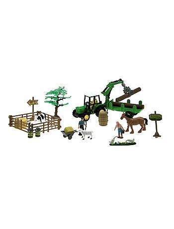 Valisette ferme transportable avec tracteur remorque animaux et accessoires enfant