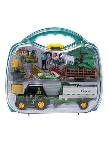 Valisette ferme transportable avec tracteur remorque animaux et accessoires enfant