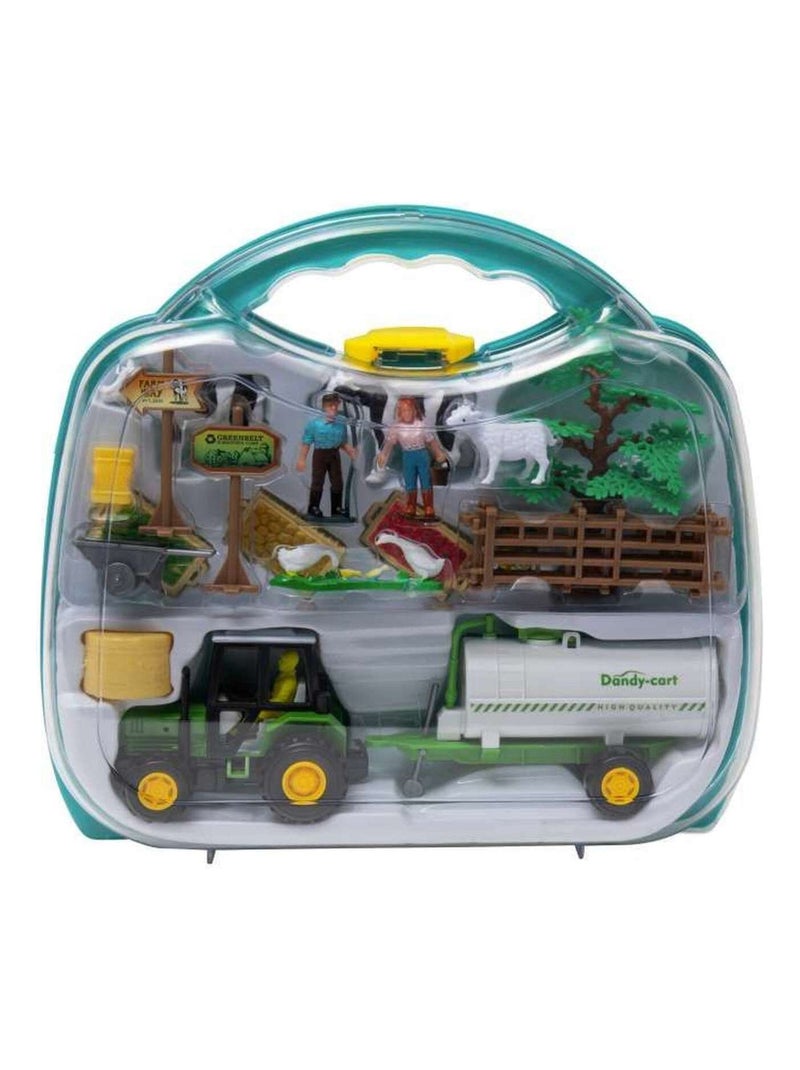 Valisette ferme transportable avec tracteur remorque animaux et accessoires enfant Vert - Kiabi