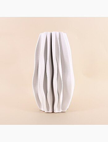 Vase alvéolé blanc en céramique 3D 37cm